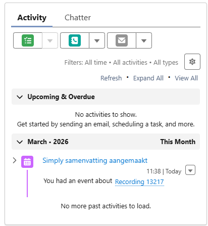 Activity log showing the Simply summary event